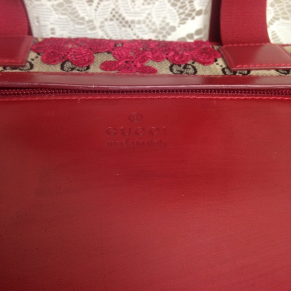 Vintage Gucci Black Mono Red Floral Tote Handbag - Picture 11 of 15